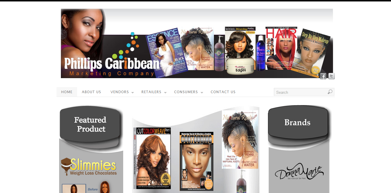 Deljah's website design of Phillips Caribbean Marketing Tobago